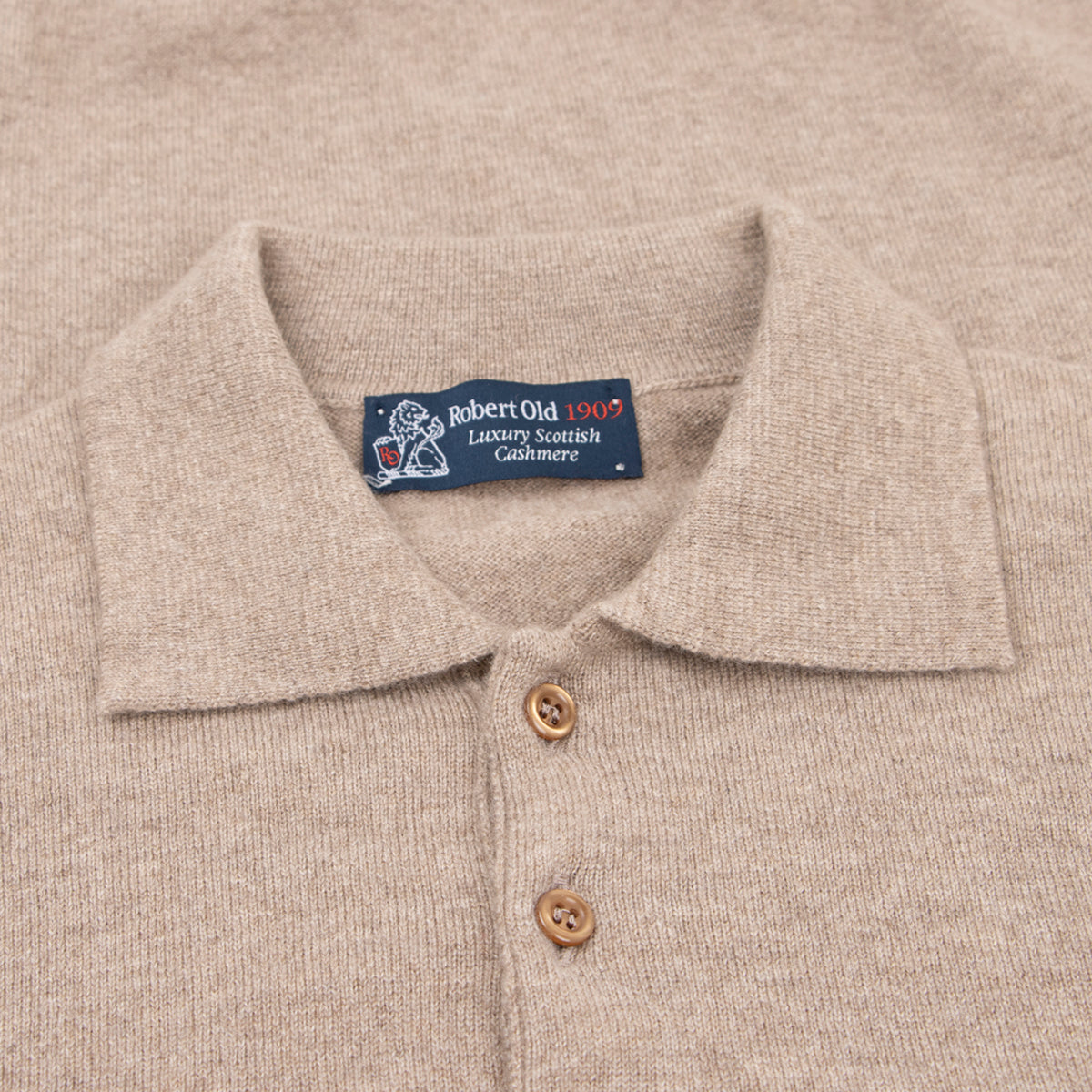 Dark Natural Oban 3 button 2ply Cashmere Polo Sweater CASHMERE Robert Old