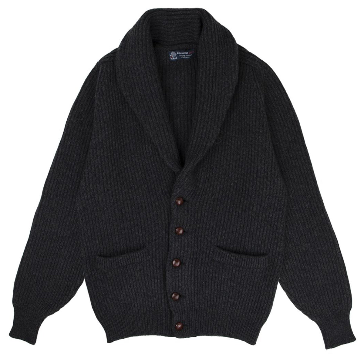 Charcoal Grey Colonial 8ply Cashmere Shawl Cardigan CASHMERE Robert Old