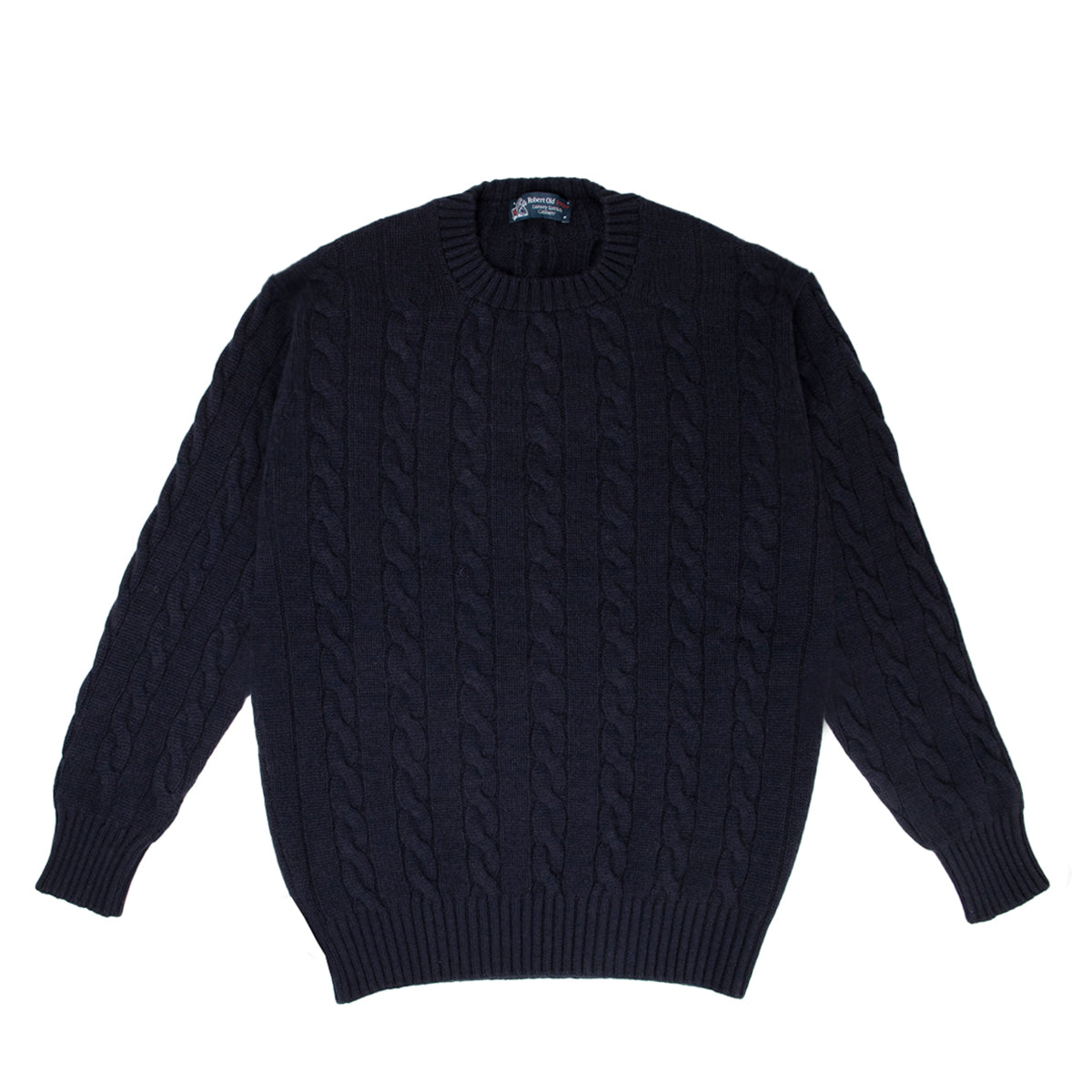 Dark Navy Rothesay 4ply Cable Crew Cashmere Sweater CASHMERE Robert Old