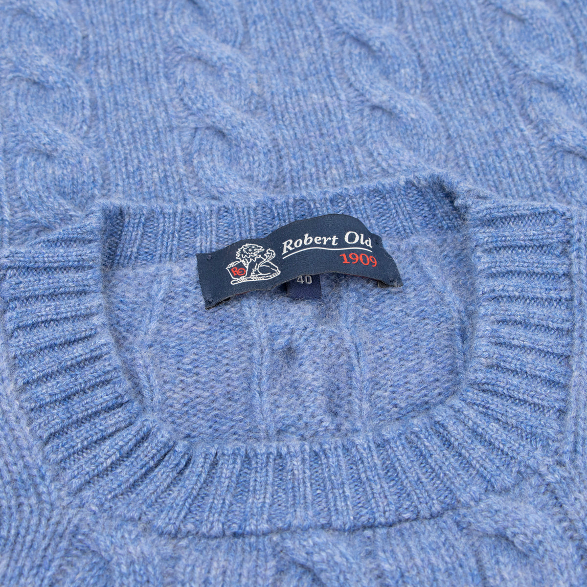 Lapis Blue Rothesay 4ply Cable Crew Cashmere Sweater CASHMERE Robert Old
