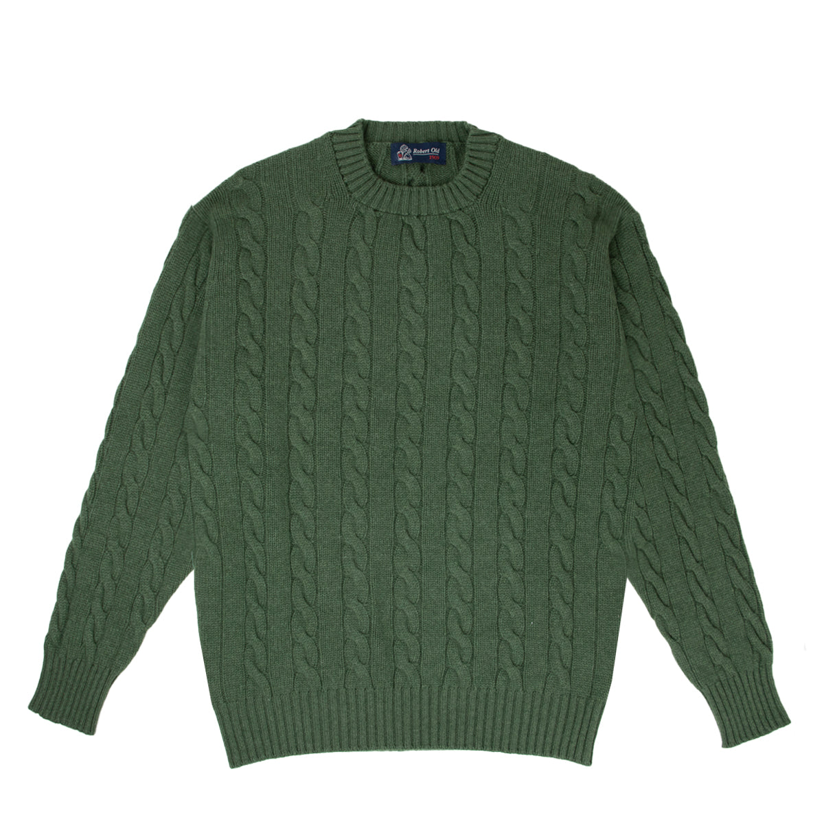 Serpentine Green Rothesay 4ply Cable Crew Cashmere Sweater CASHMERE Robert Old
