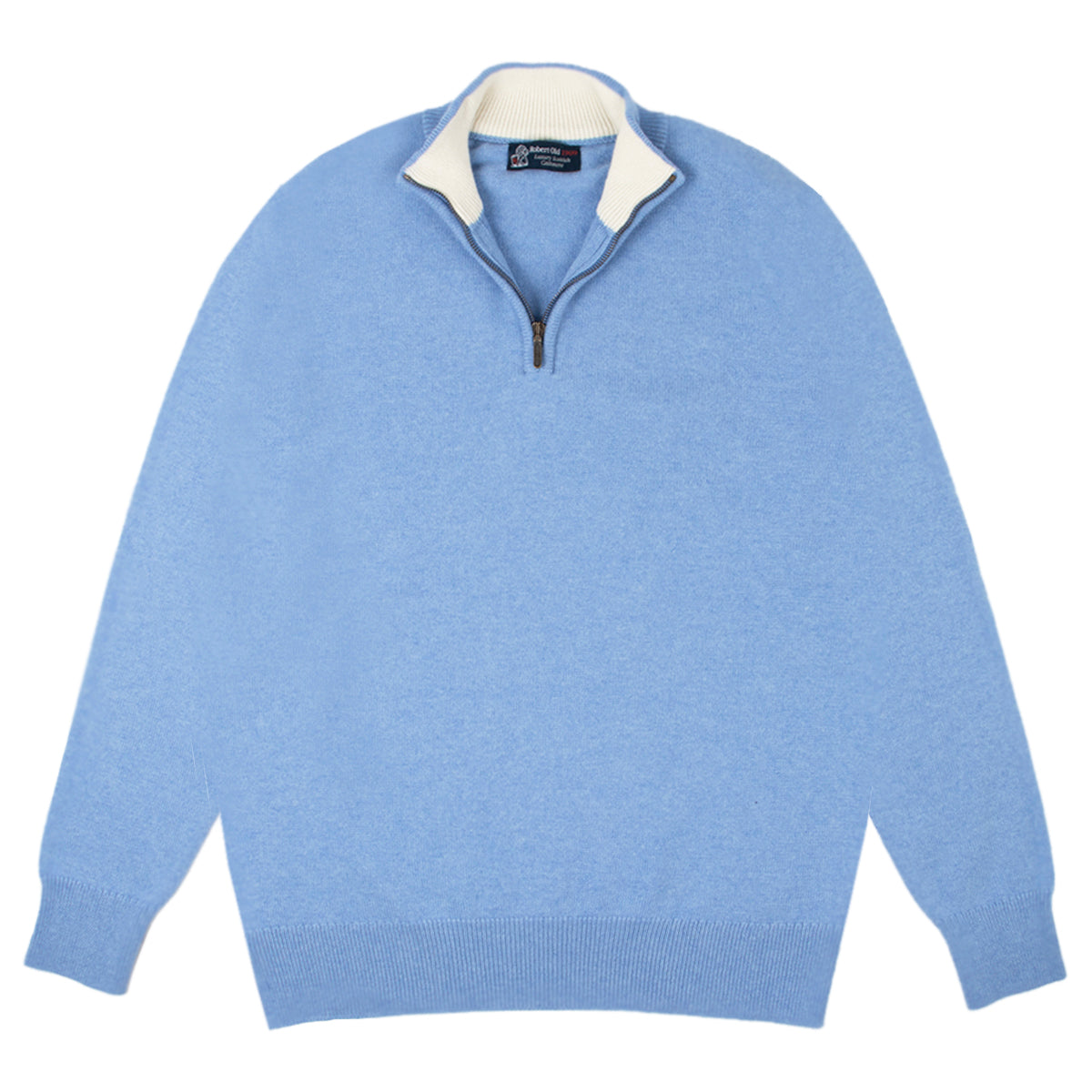 The Bowmore 1/4 Zip Neck Cashmere Sweater - Lapis Suez / White Undyed CASHMERE Robert Old