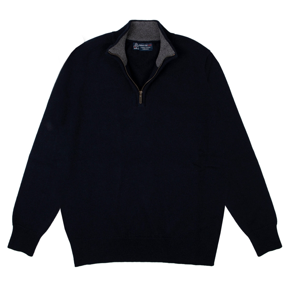 The Bowmore 1/4 Zip Neck Cashmere Sweater - Nero Navy / Derby CASHMERE Robert Old