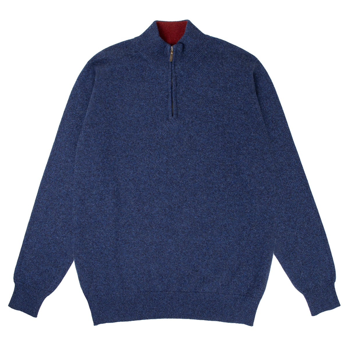 The Bowmore 1/4 Zip Neck Cashmere Sweater - Navy Marl / Russet CASHMERE Robert Old