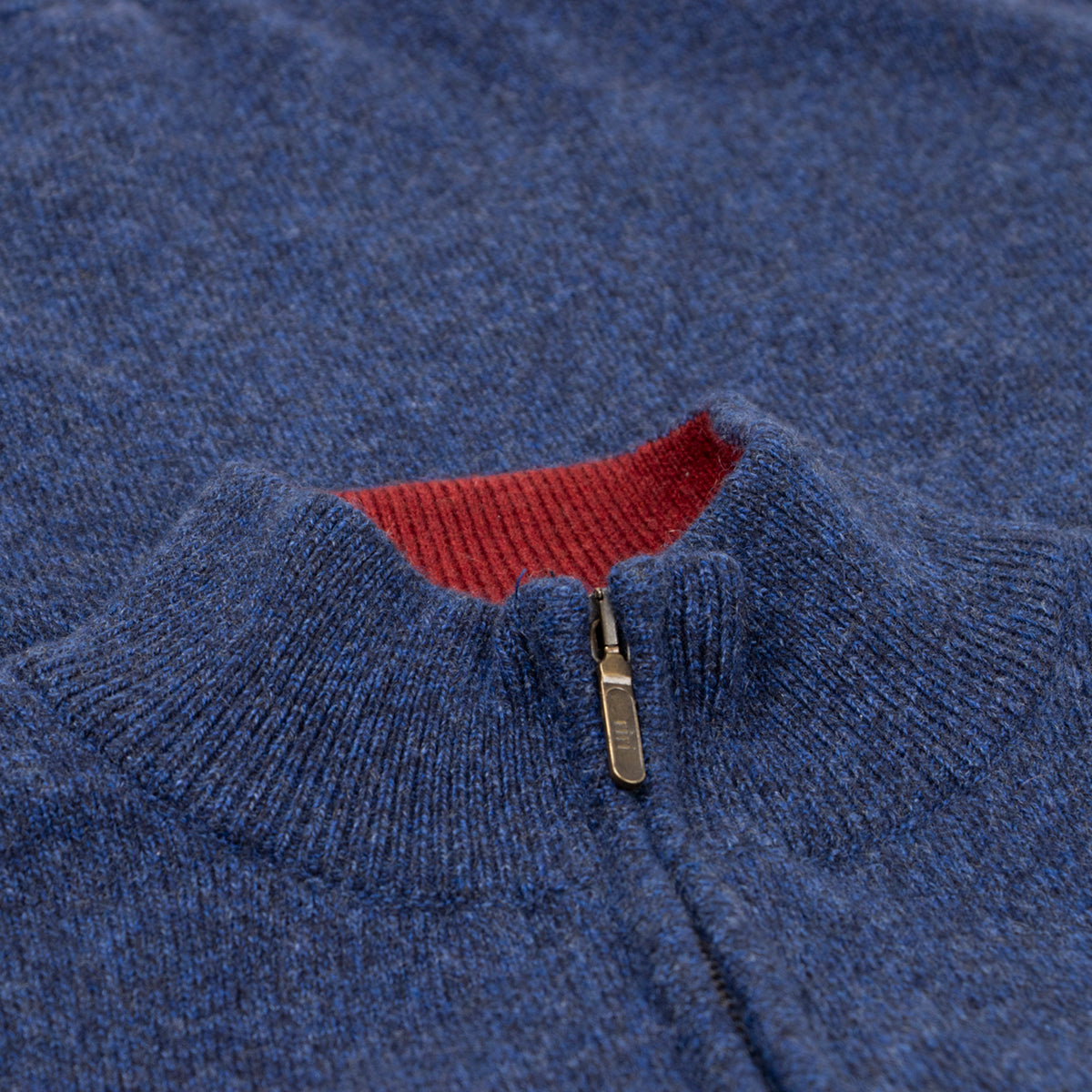 The Bowmore 1/4 Zip Neck Cashmere Sweater - Navy Marl / Russet CASHMERE Robert Old