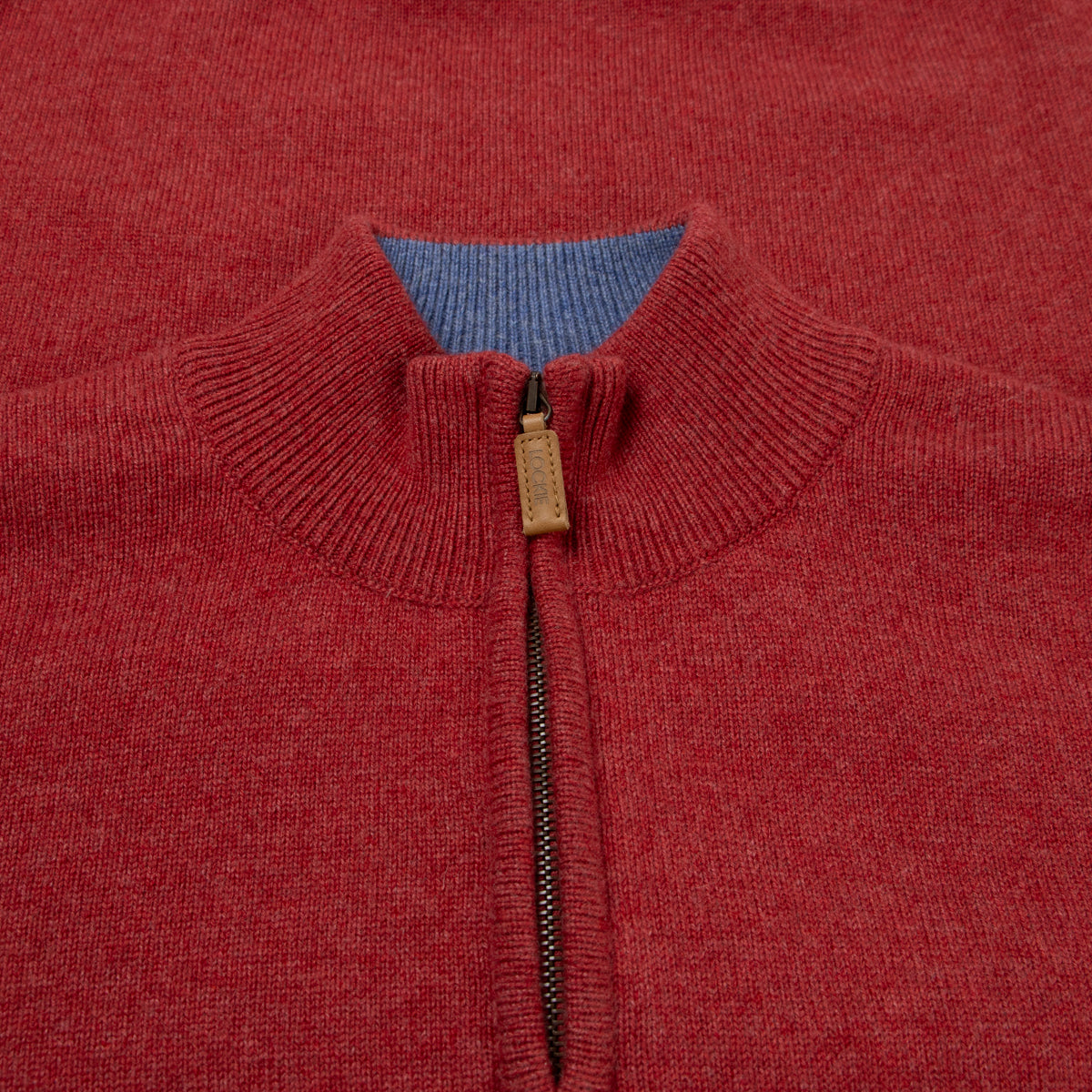 The Bowmore 1/4 Zip Neck Cashmere Sweater - Poppy / Lapis CASHMERE Robert Old