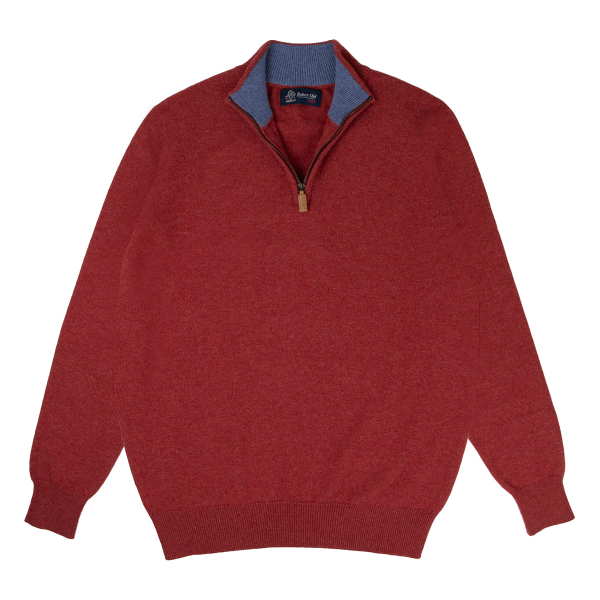 The Bowmore 1/4 Zip Neck Cashmere Sweater - Poppy / Lapis CASHMERE Robert Old