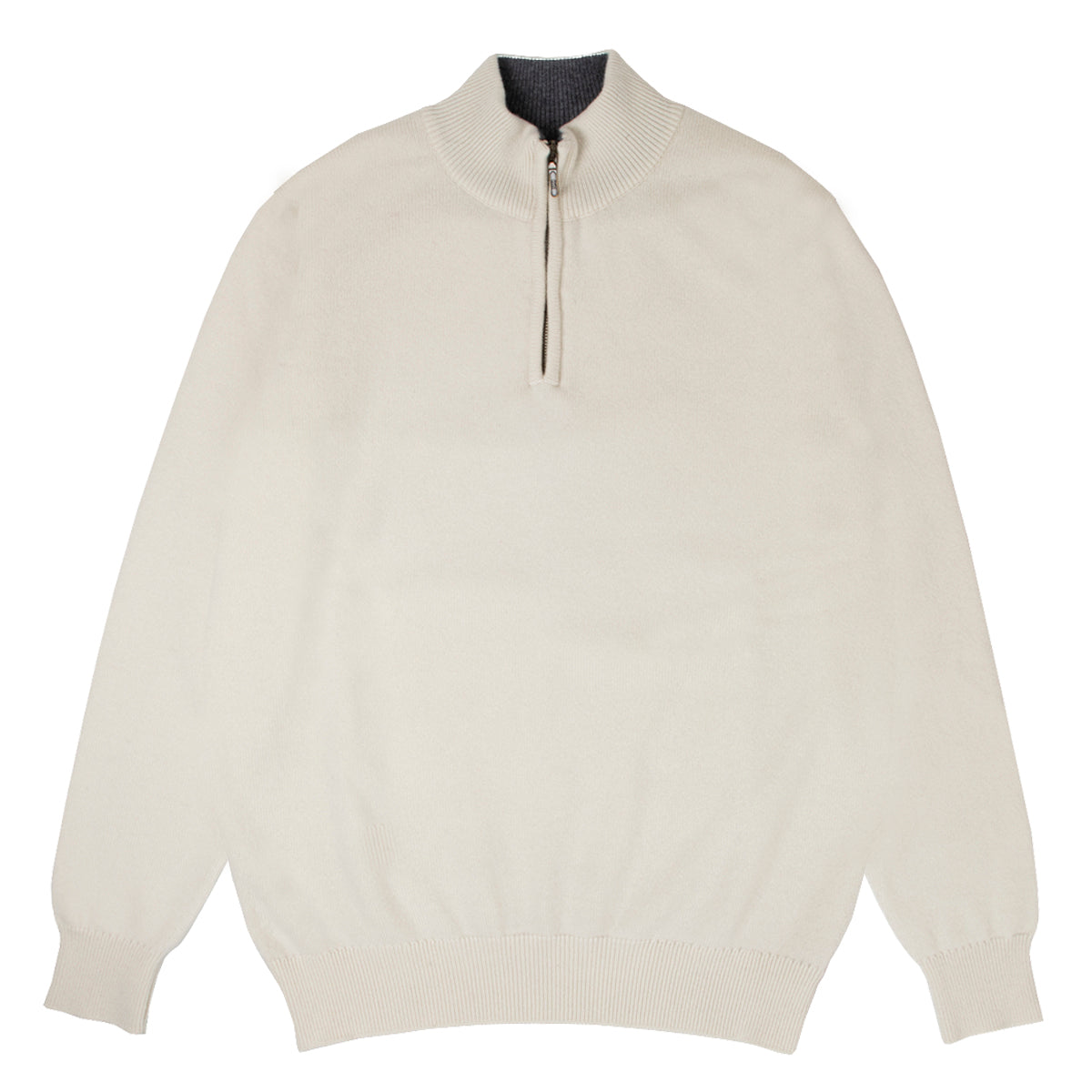 The Bowmore 1/4 Zip Neck Cashmere Sweater - White Undyed / Smog CASHMERE Robert Old