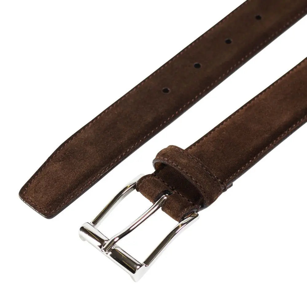 Crockett & Jones - Dark Brown Suede Belt with Silver Buckle BELTS/BRACES Crockett & Jones