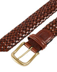 Crockett & Jones - Dark Brown Woven Calf Leather Belt with Antique Brass Buckle BELTS/BRACES Crockett & Jones