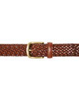 Crockett & Jones - Dark Brown Woven Calf Leather Belt with Antique Brass Buckle BELTS/BRACES Crockett & Jones