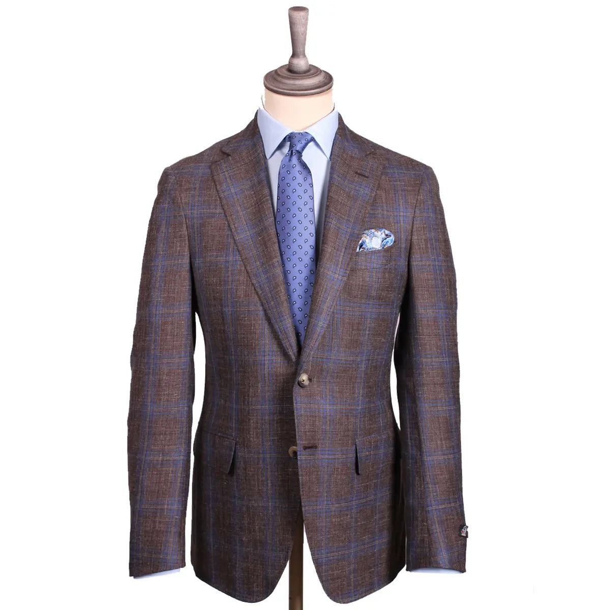 Brown & Blue Check Wool Linen Blend Blazer JACKETS Robert Old