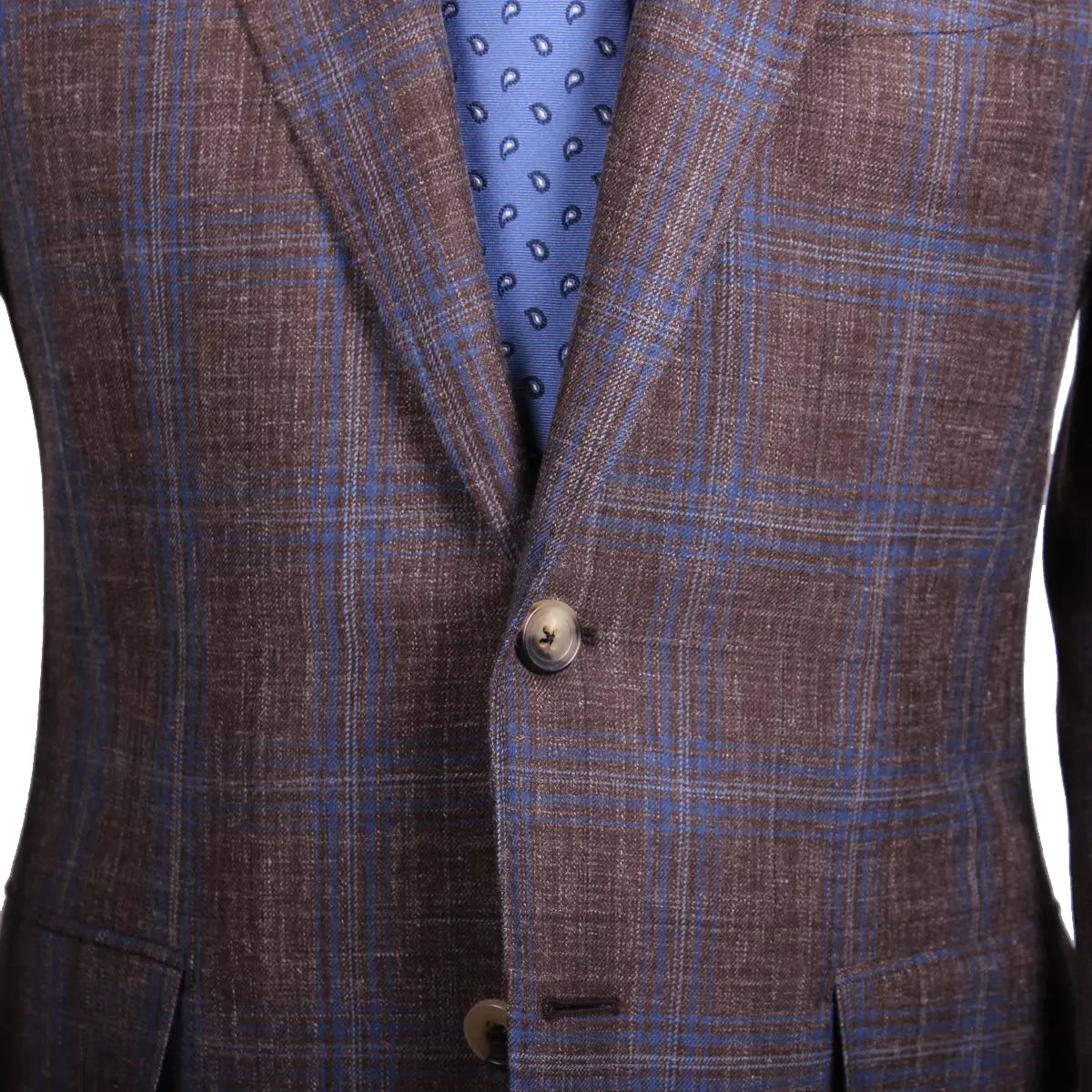 Brown & Blue Check Wool Linen Blend Blazer JACKETS Robert Old