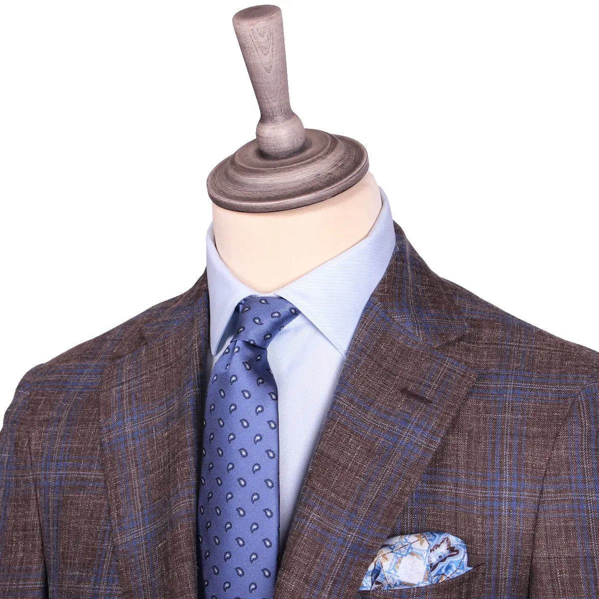 Brown & Blue Check Wool Linen Blend Blazer JACKETS Robert Old