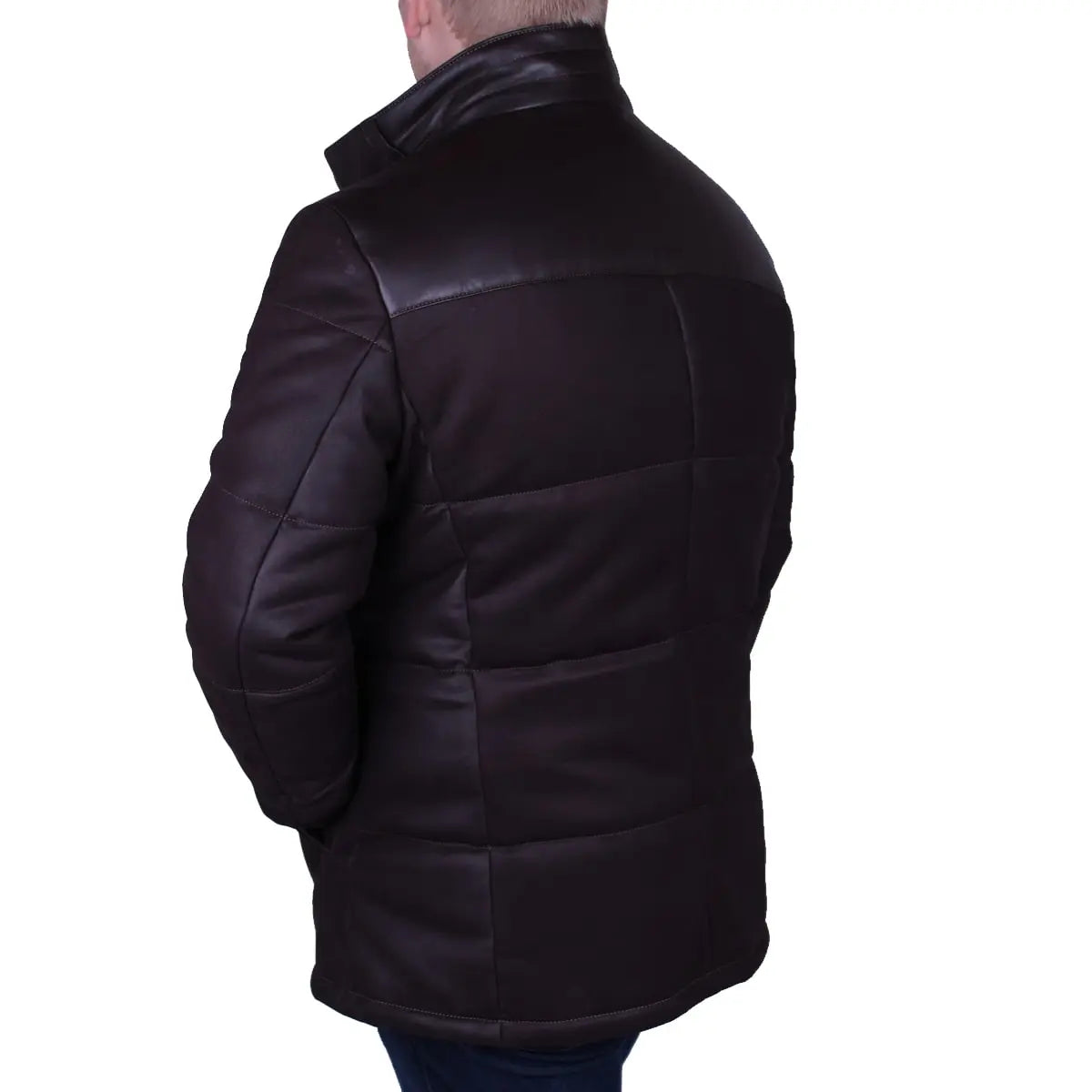 Brown Panelled Leather Hip-Length Coat LEATHERS Robert Old