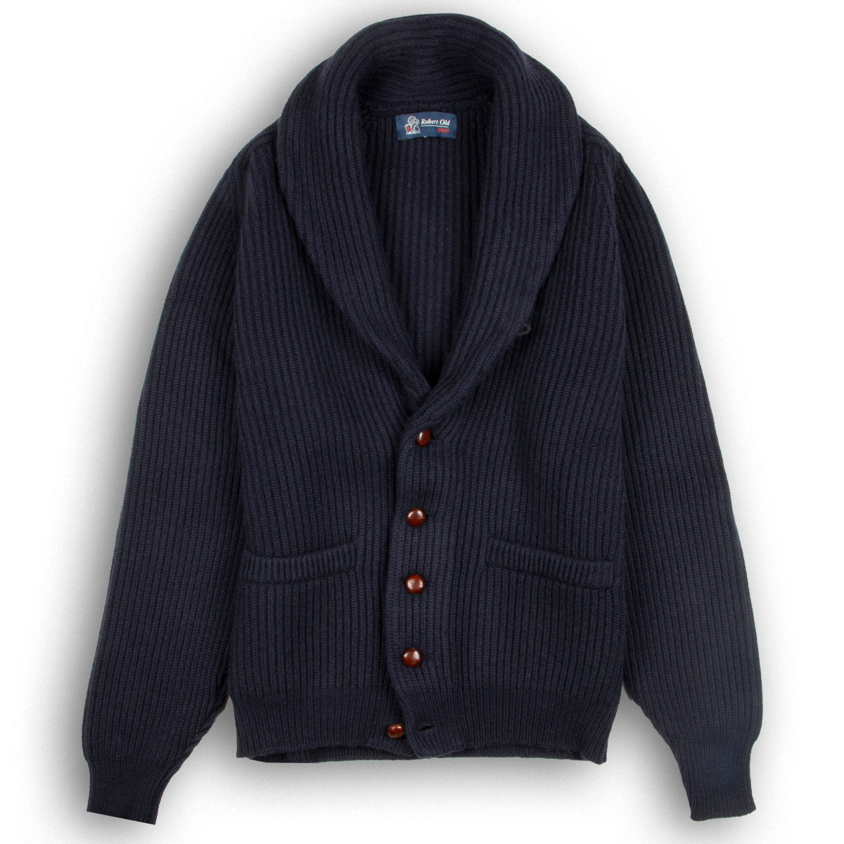 Dark Navy Colonial 8ply Cashmere Shawl Cardigan CASHMERE Robert Old