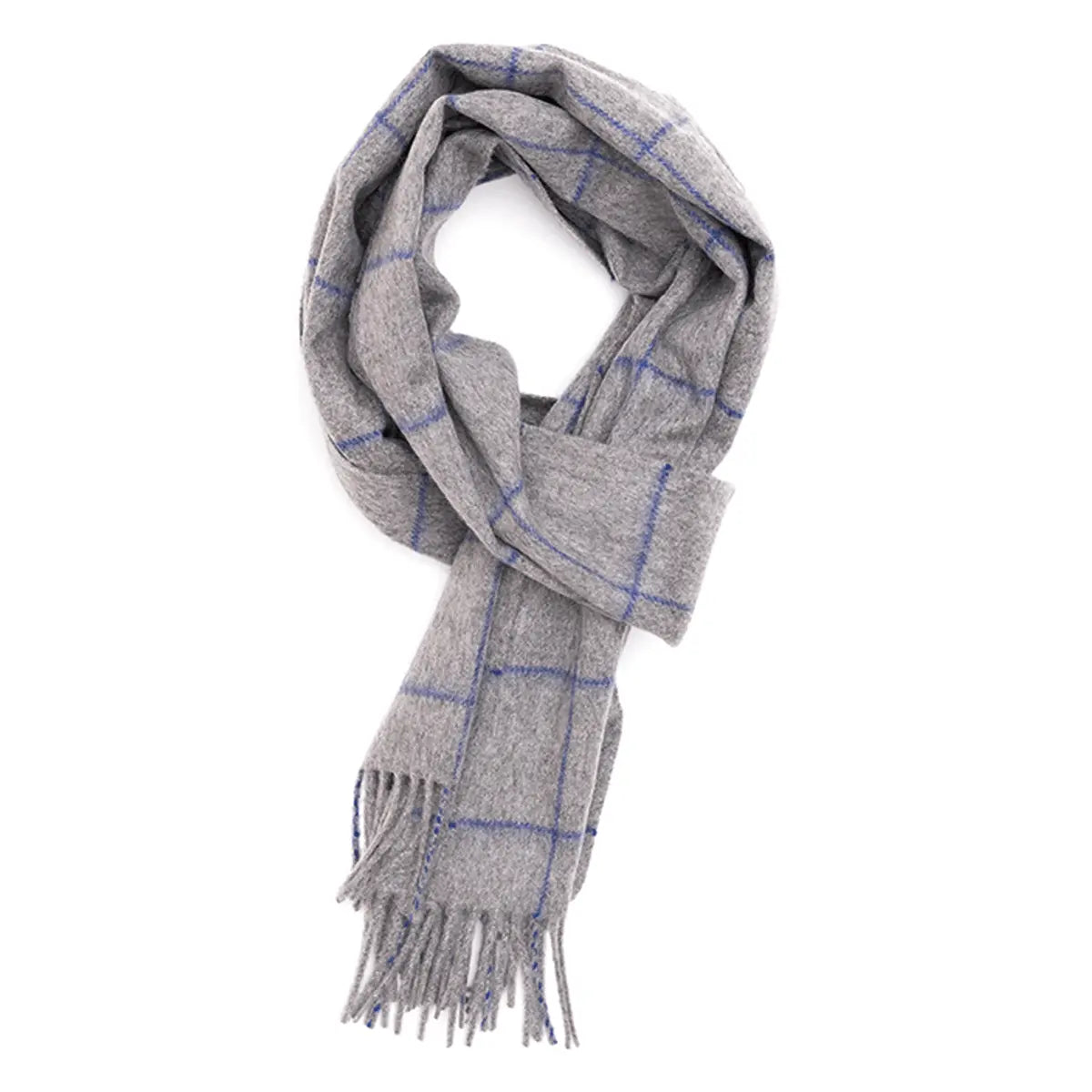 Robert Old - Pewter & Cobalt Windowpane Cashmere Scarf SCARVES Robert Old