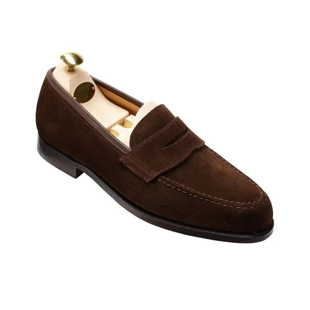 Crockett and Jones Boston Dark Brown Suede Penny Loafer | Robert Old ...
