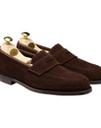 Crockett & Jones - Harvard II Dark Brown Suede Penny Loafer SHOES Crockett & Jones
