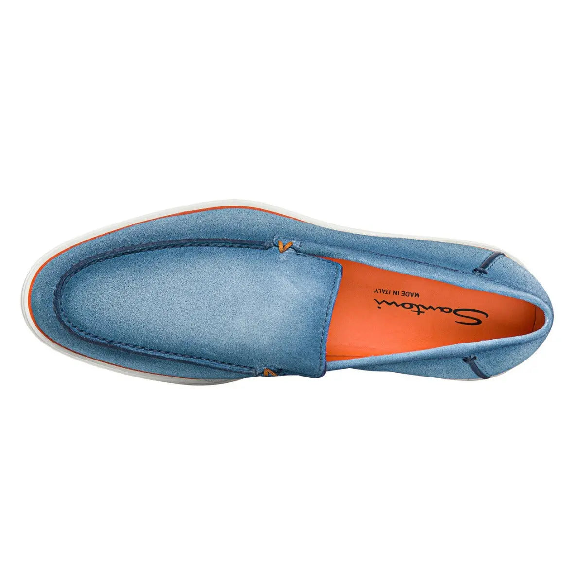 Mid Blue Suede Slip-On Loafers SHOES Santoni