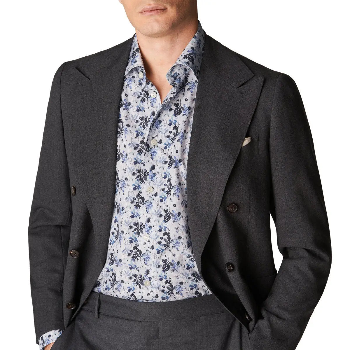 Light Blue Floral Print Slim Fit Shirt L/S SHIRTS Eton