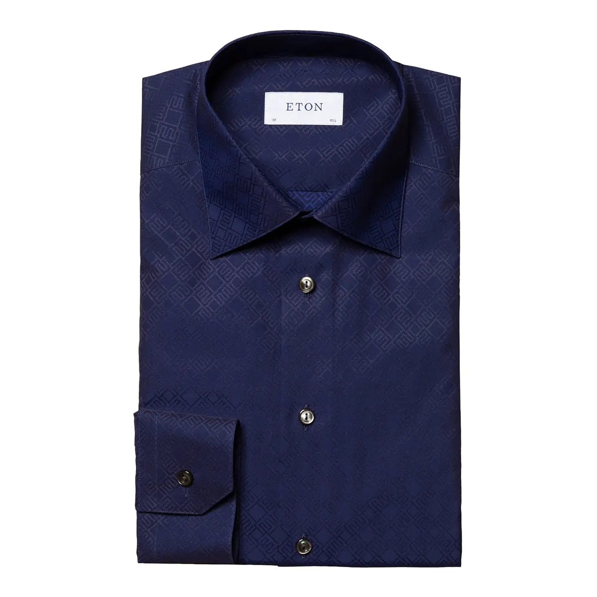 Eton - Navy Double-E Print Jacquard Slim Fit Shirt L/S SHIRTS Eton
