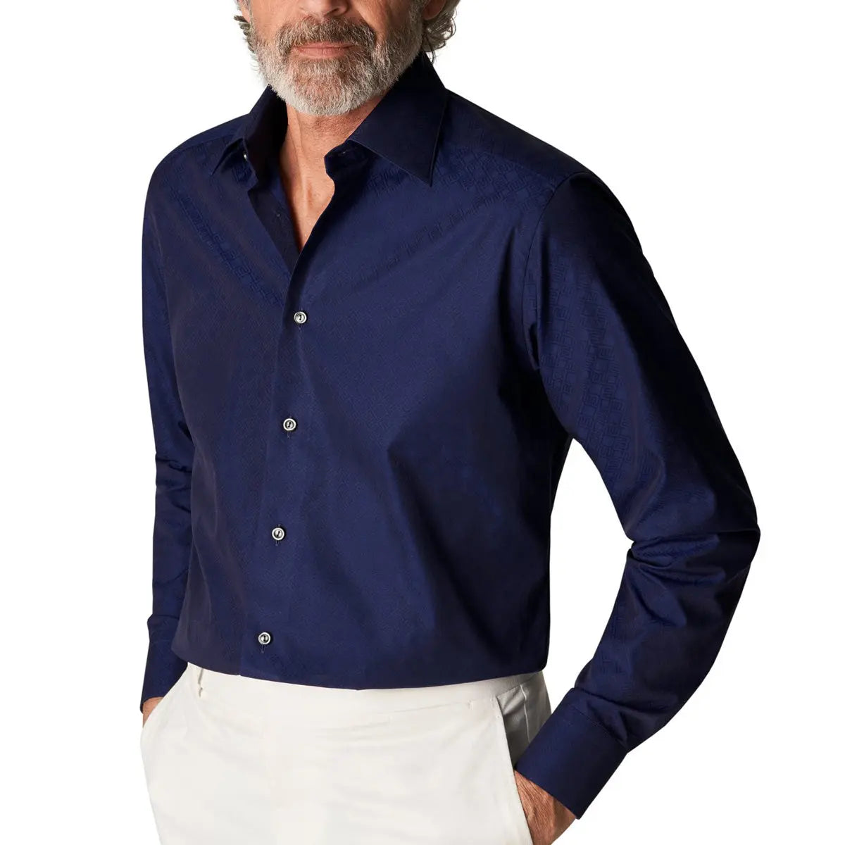 Eton - Navy Double-E Print Jacquard Slim Fit Shirt L/S SHIRTS Eton