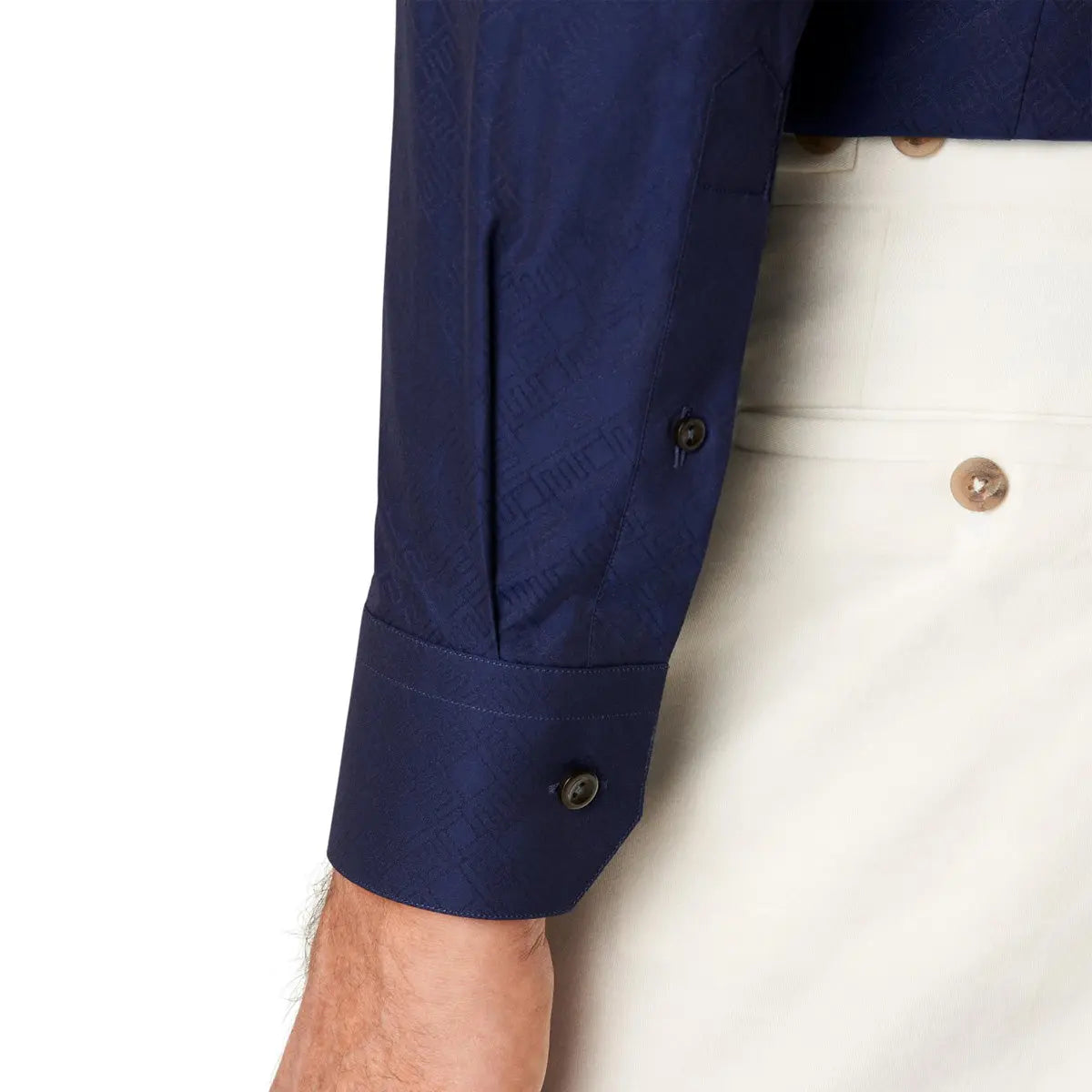 Eton - Navy Double-E Print Jacquard Slim Fit Shirt L/S SHIRTS Eton