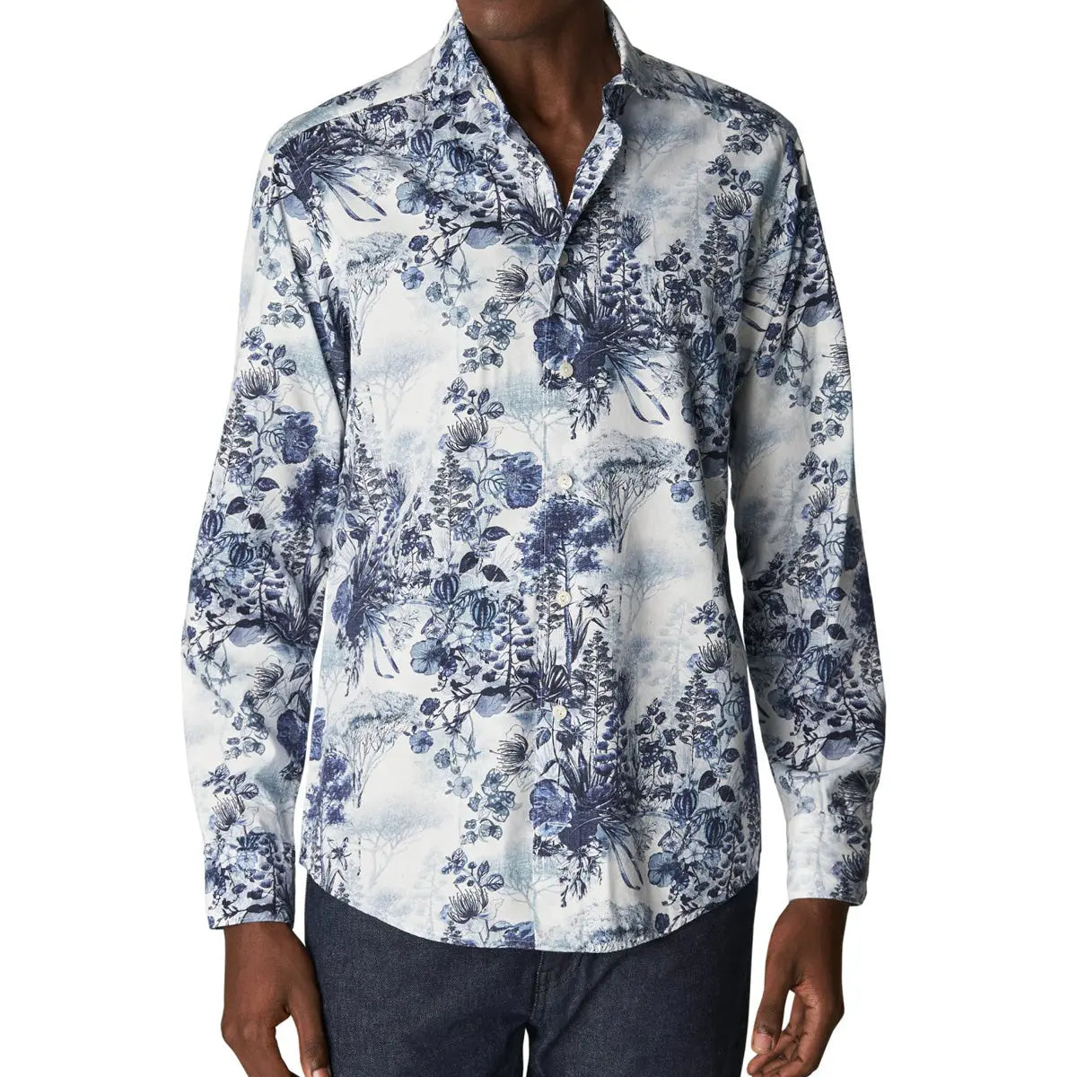 Eton - Navy Floral Print Cotton-Tencel™ Slim Fit Shirt L/S SHIRTS Eton