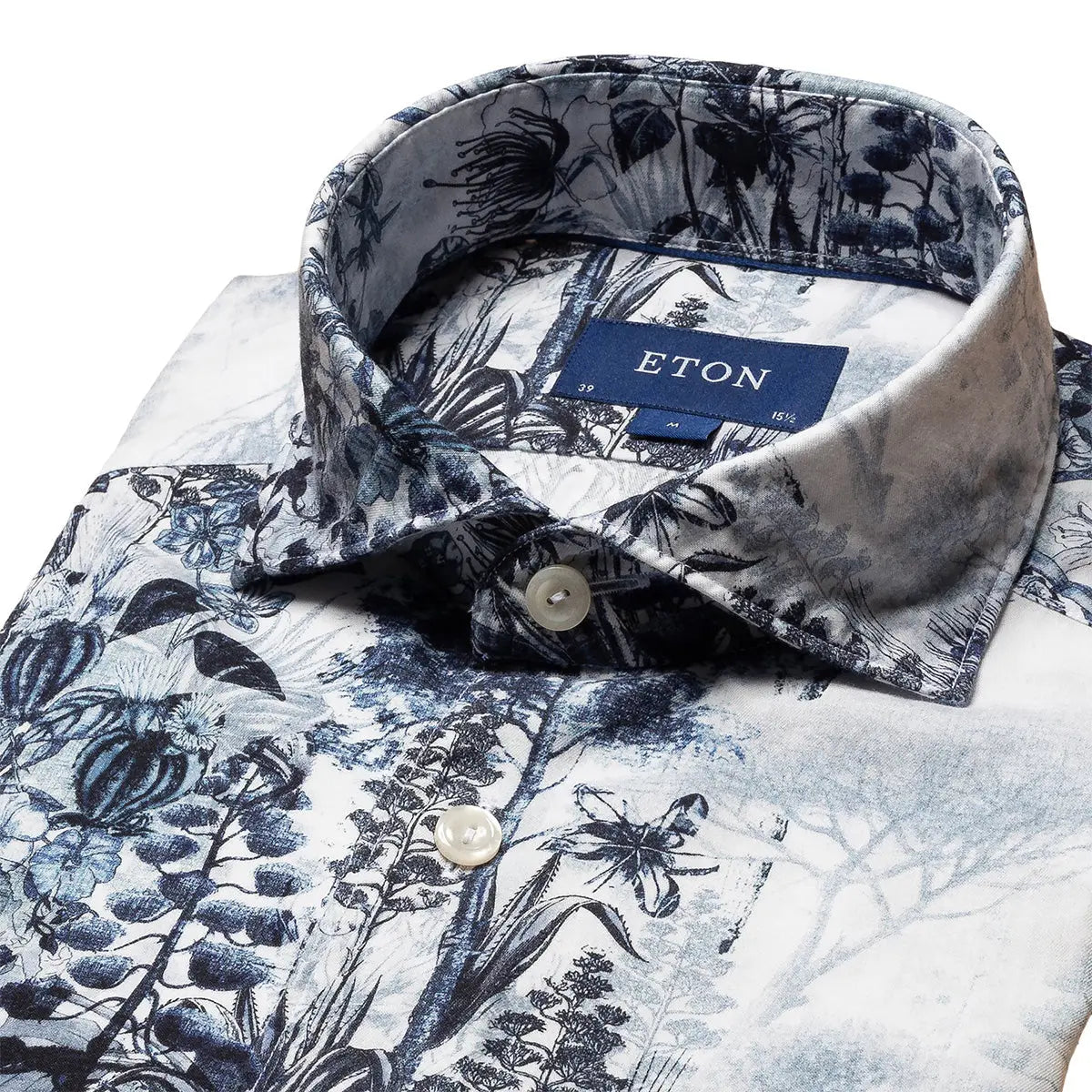 Eton - Navy Floral Print Cotton-Tencel™ Slim Fit Shirt L/S SHIRTS Eton