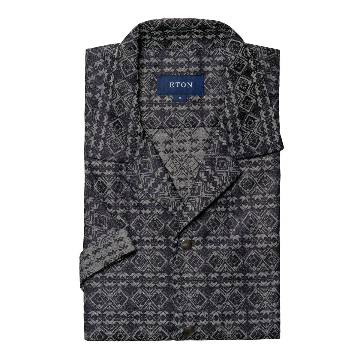 Navy Geometric Jacquard Denim Resort Shirt S/S SHIRTS Eton