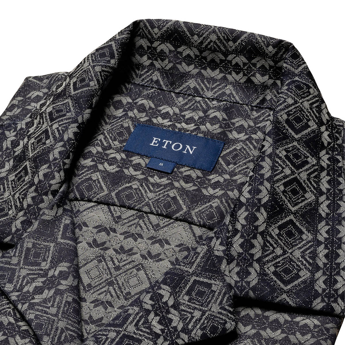 Navy Geometric Jacquard Denim Resort Shirt S/S SHIRTS Eton