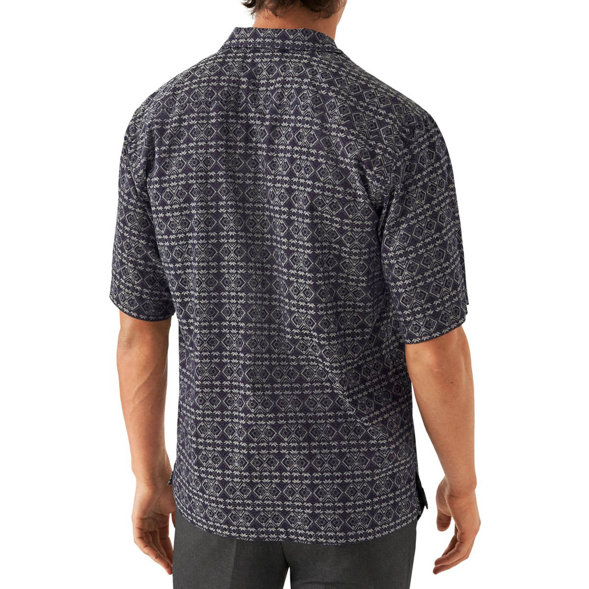 Navy Geometric Jacquard Denim Resort Shirt S/S SHIRTS Eton
