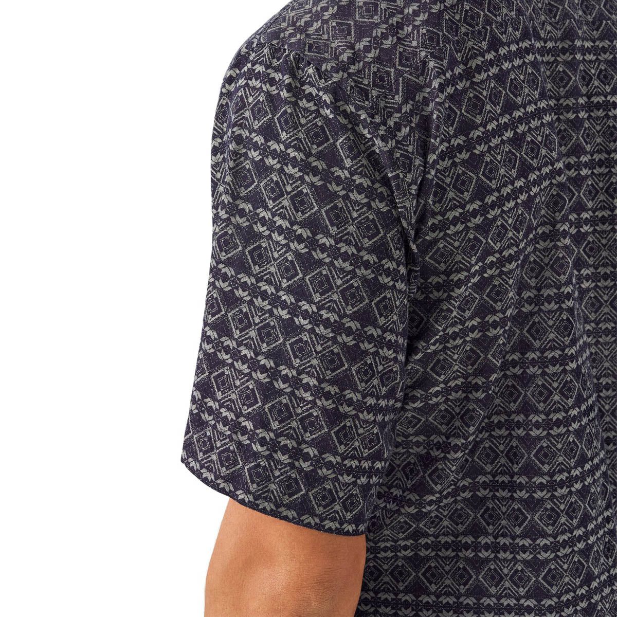 Navy Geometric Jacquard Denim Resort Shirt S/S SHIRTS Eton