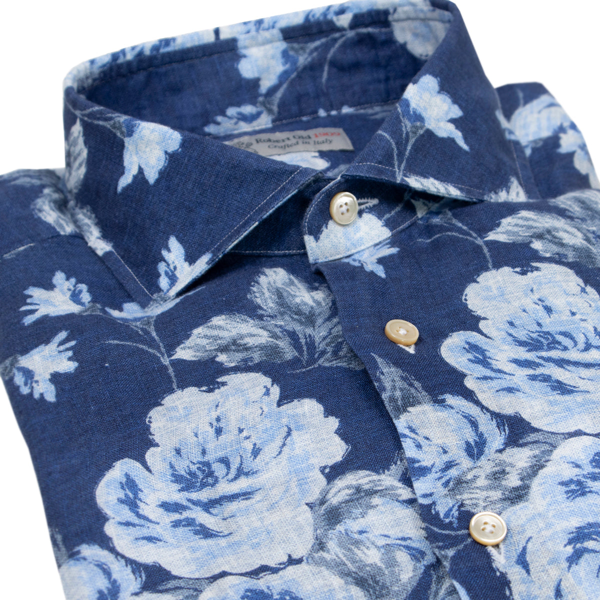 Navy Floral Linen Long Sleeve Shirt L/S SHIRTS Robert Old