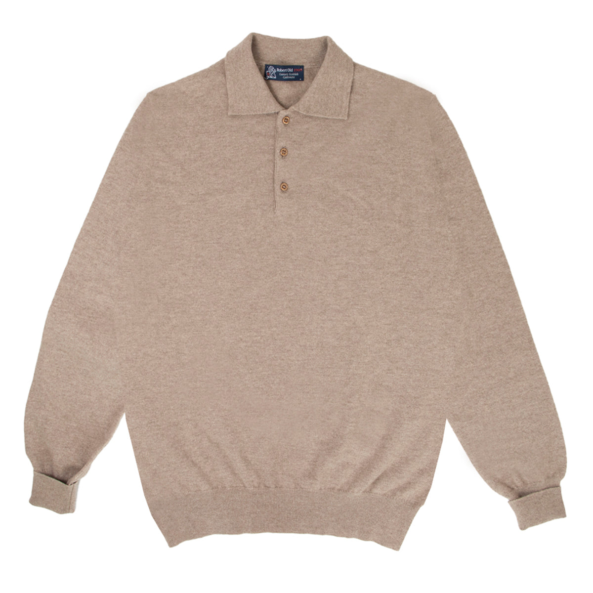 Dark Natural Oban 3 button 2ply Cashmere Polo Sweater CASHMERE Robert Old