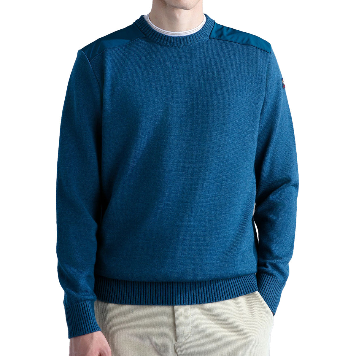 Aqua Wool Crew Neck with Typhoon Details KNITWEAR Paul & Shark
