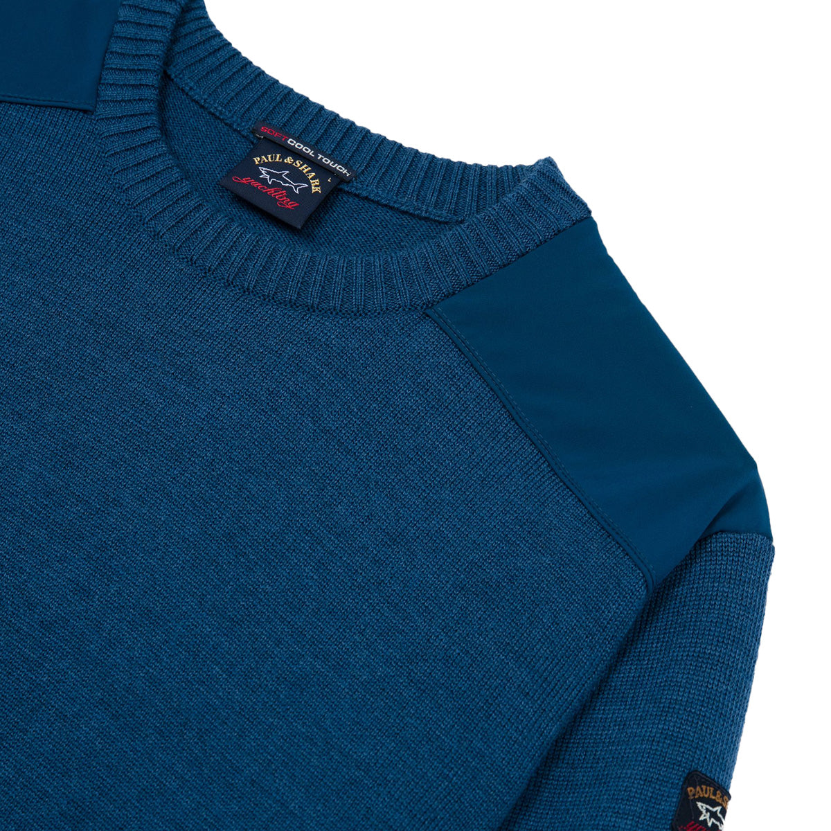 Aqua Wool Crew Neck with Typhoon Details KNITWEAR Paul & Shark