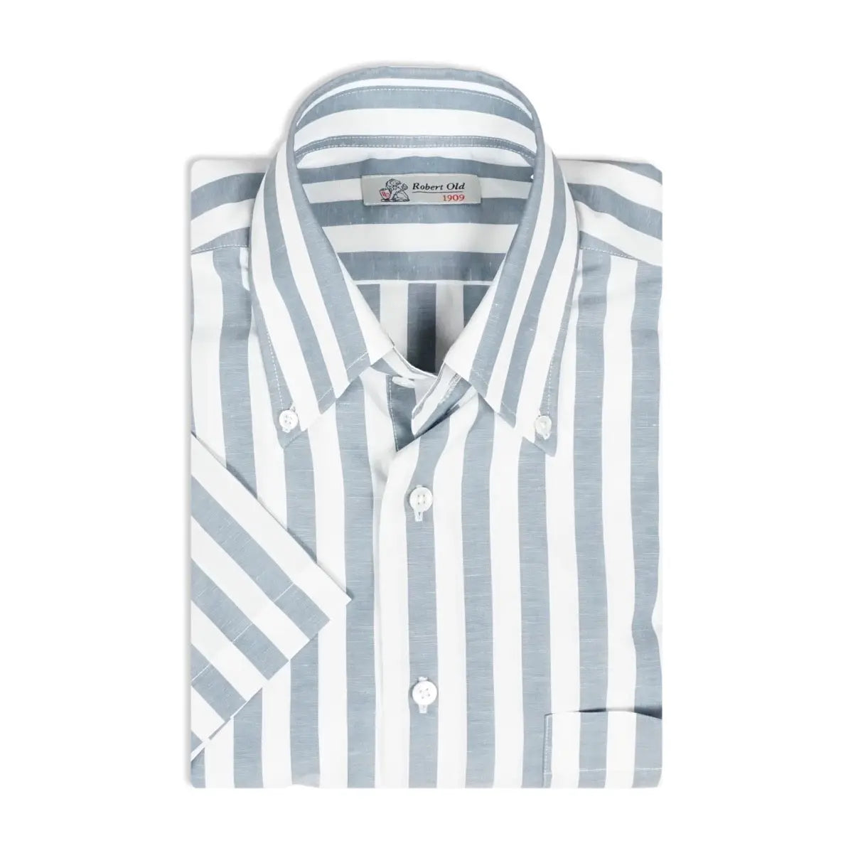 White &amp; Grey Striped Zephirlino Short Sleeve Shirt S/S SHIRTS Robert Old