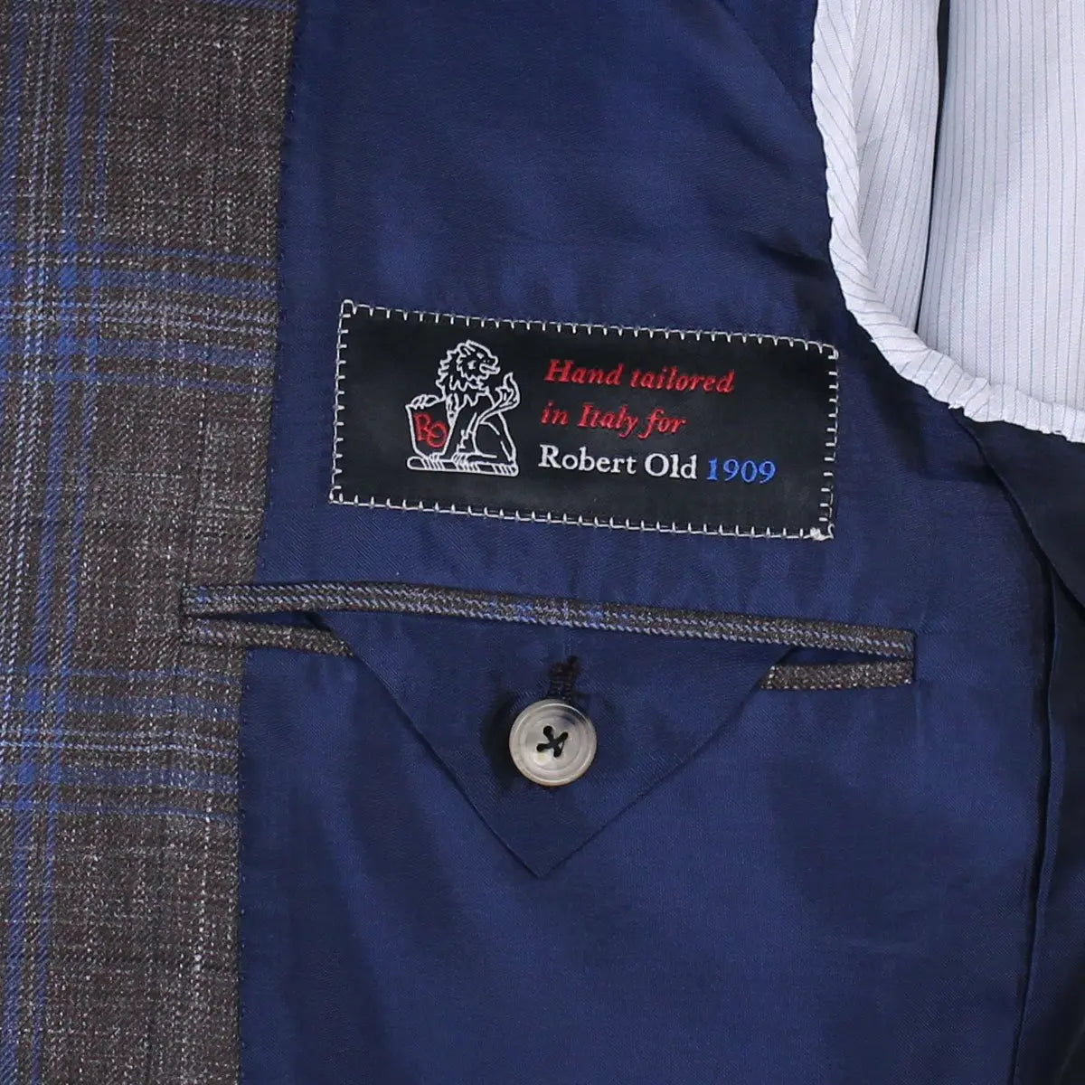 Brown & Blue Check Wool Linen Blend Blazer JACKETS Robert Old