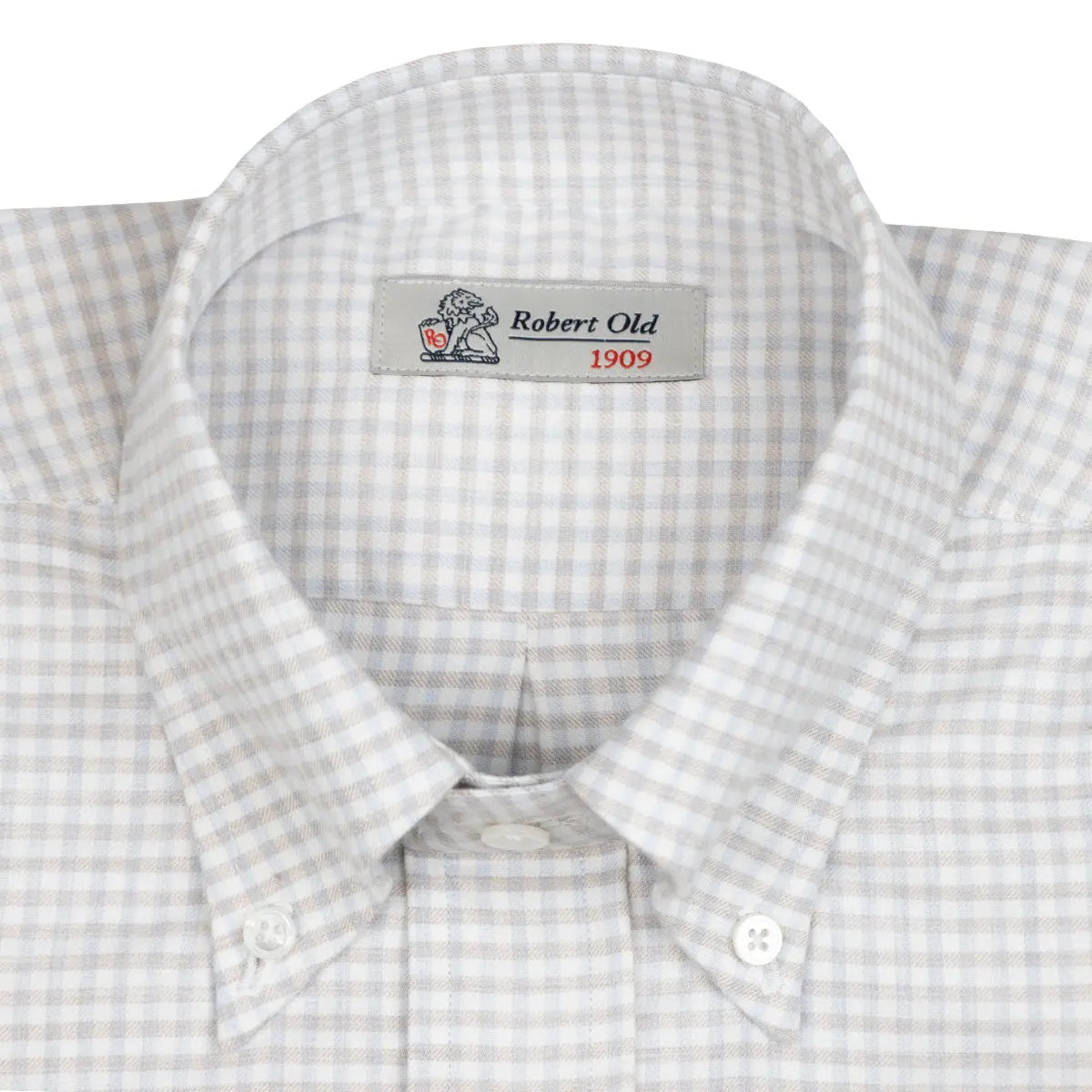Beige & Blue Check Flanello Junior Cotton Long Sleeve Shirt L/S SHIRTS Robert Old