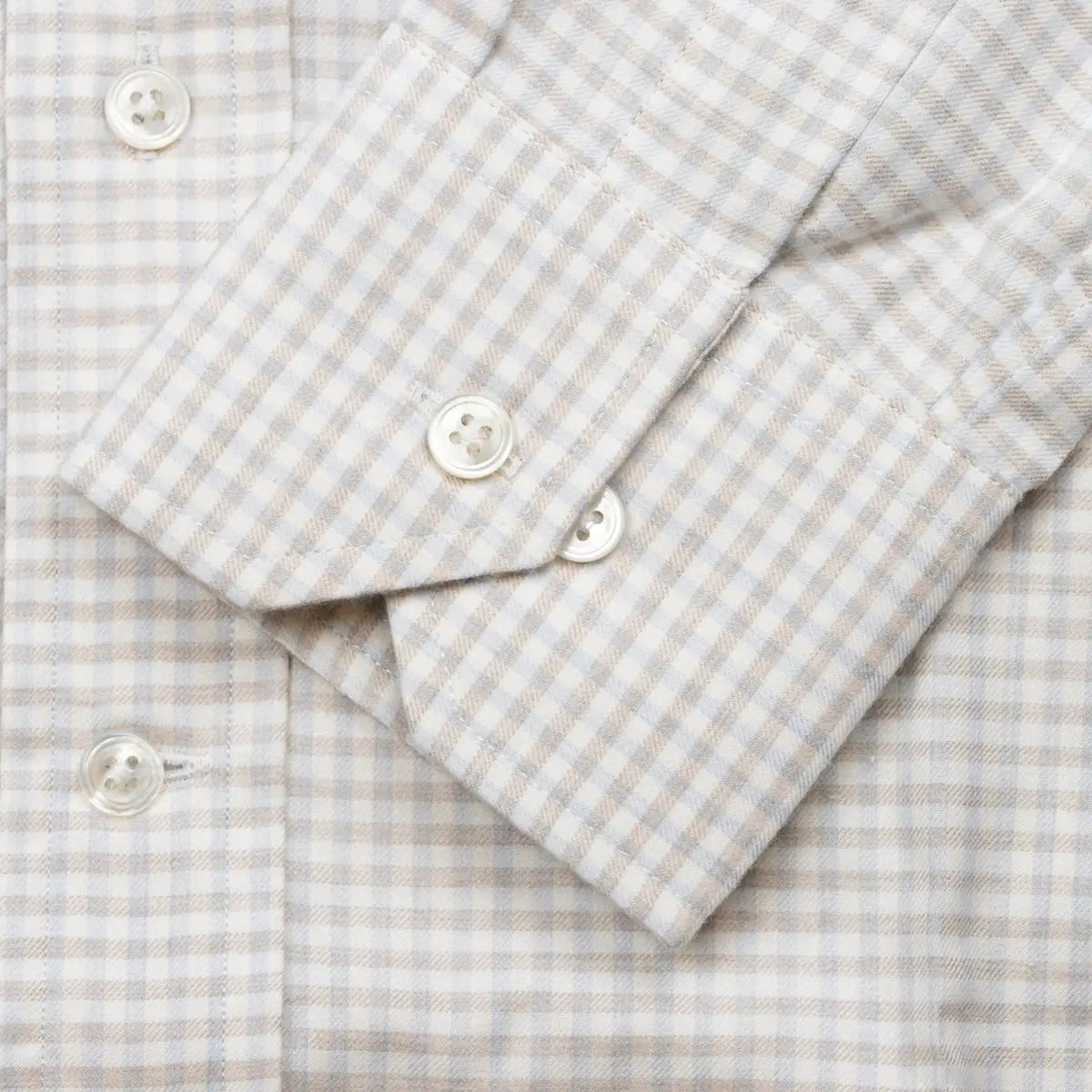 Beige & Blue Check Flanello Junior Cotton Long Sleeve Shirt L/S SHIRTS Robert Old