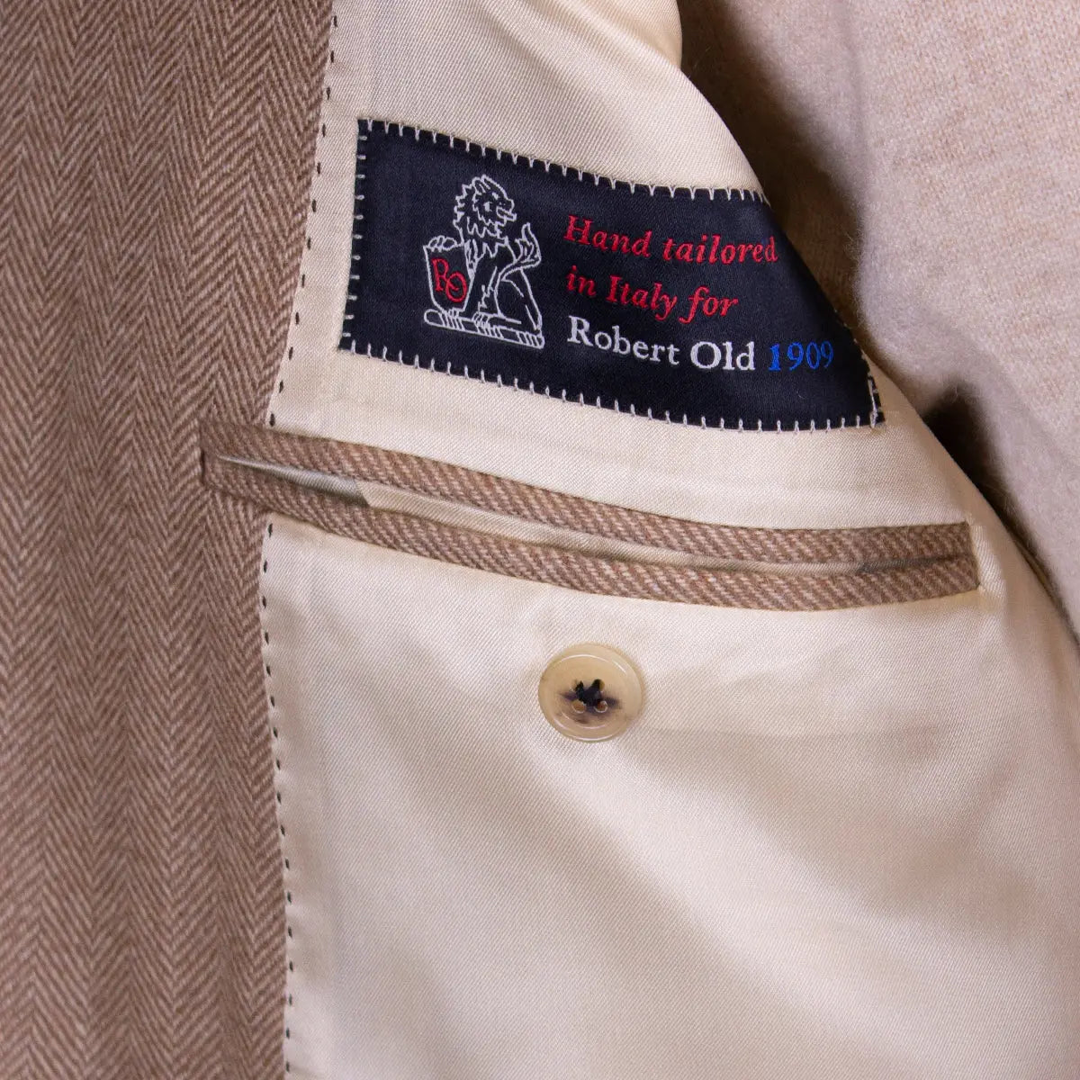 Beige Herringbone Pure Cashmere Jacket JACKETS Robert Old