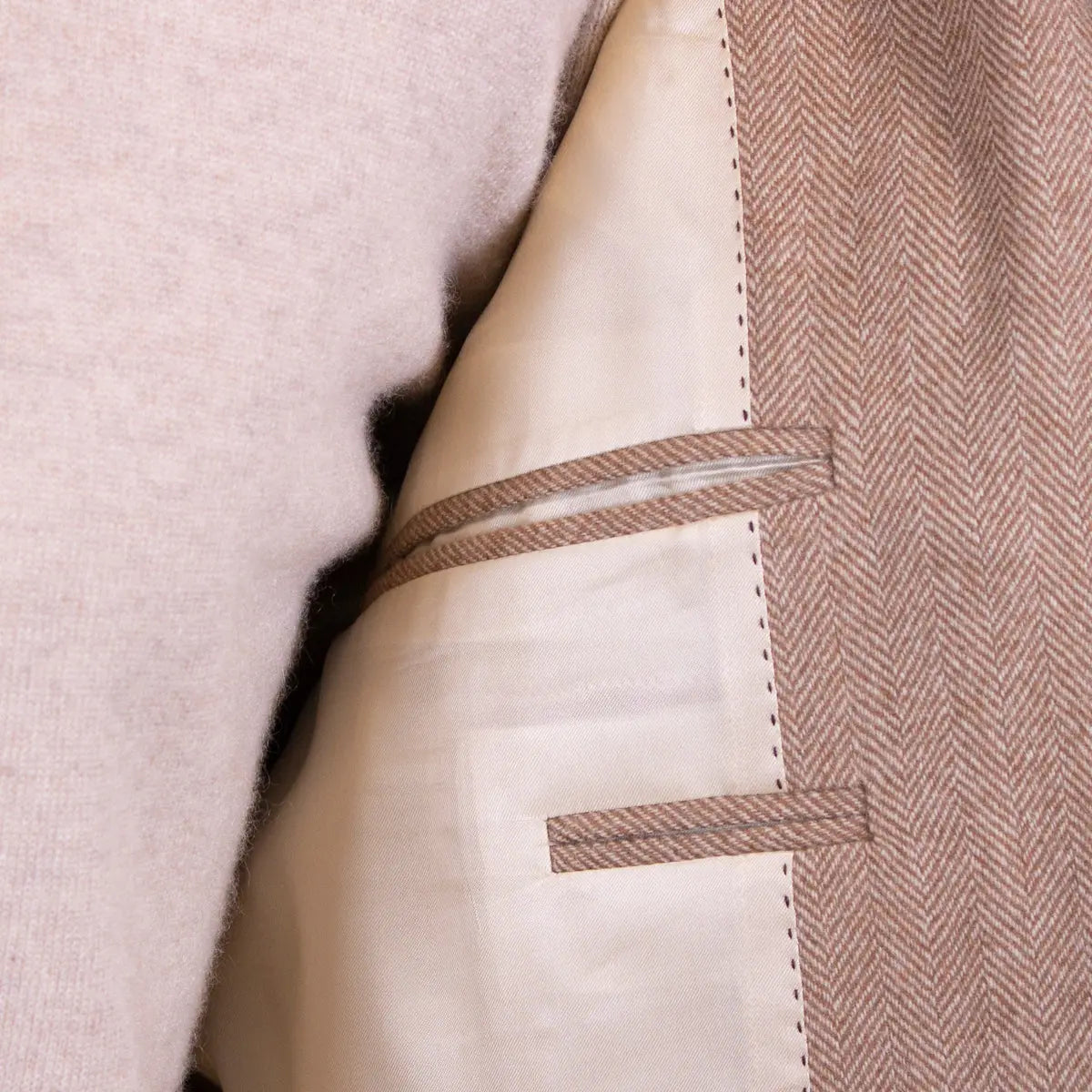 Beige Herringbone Pure Cashmere Jacket JACKETS Robert Old