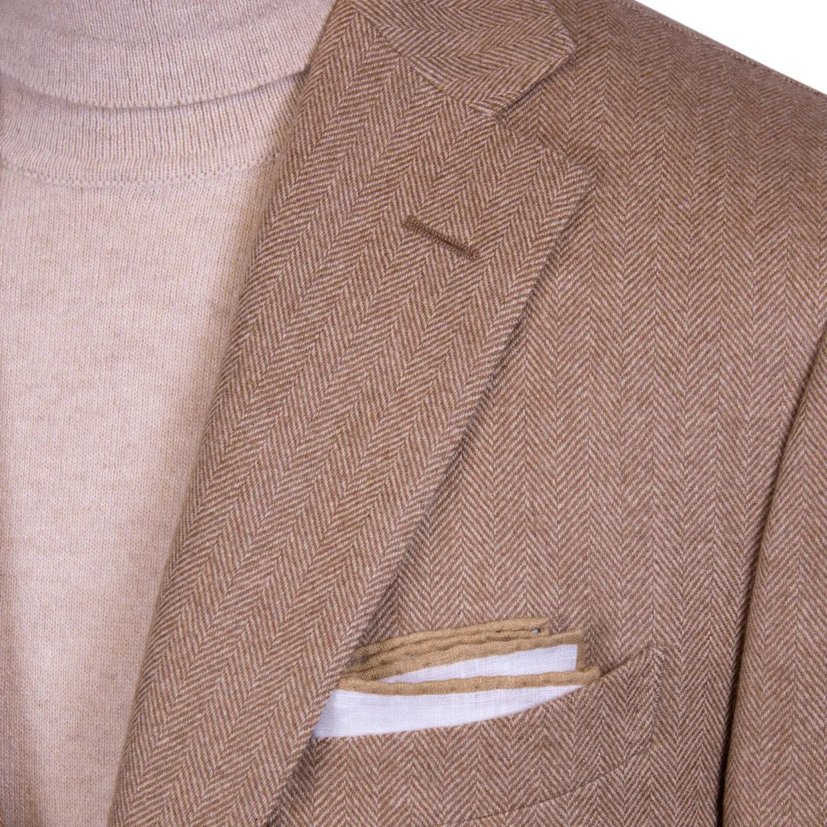 Beige Herringbone Pure Cashmere Jacket JACKETS Robert Old