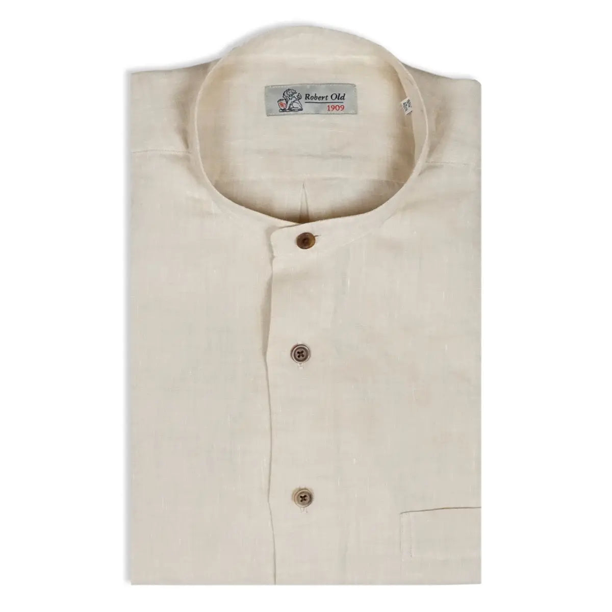 Beige Pure Italian Linen Tunic Collared Long Sleeve Shirt L/S SHIRTS Robert Old