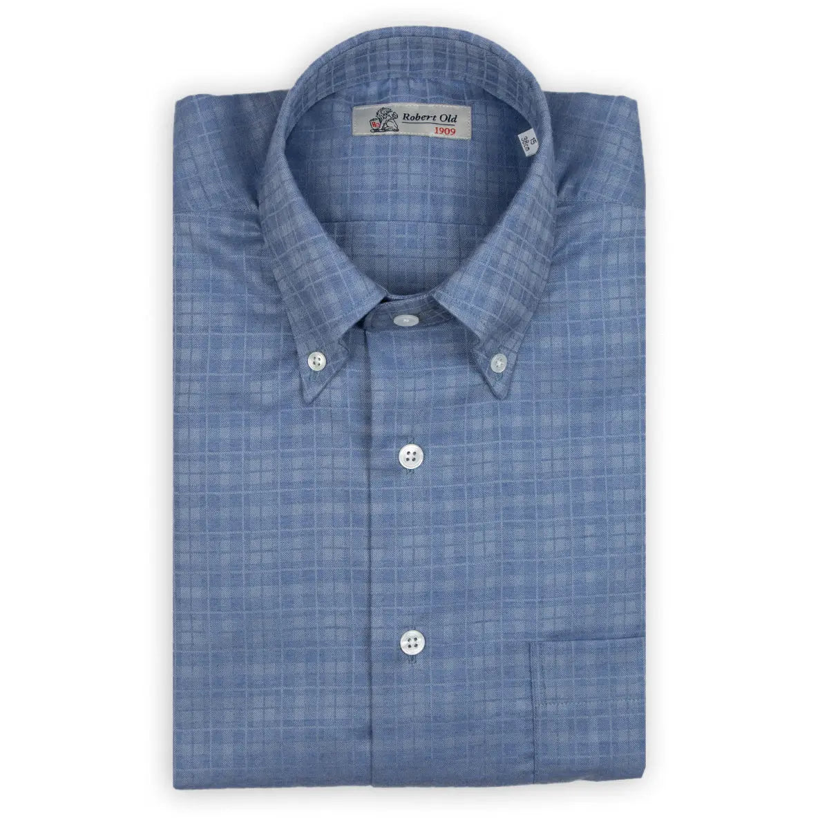 Blue Twill Check Flanello Junior Cotton Long Sleeve Shirt L/S SHIRTS Robert Old