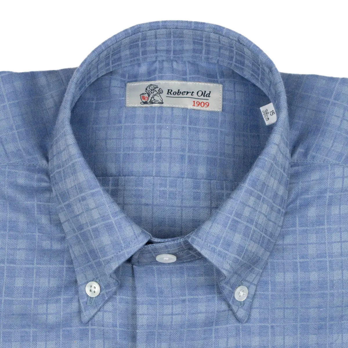 Blue Twill Check Flanello Junior Cotton Long Sleeve Shirt L/S SHIRTS Robert Old