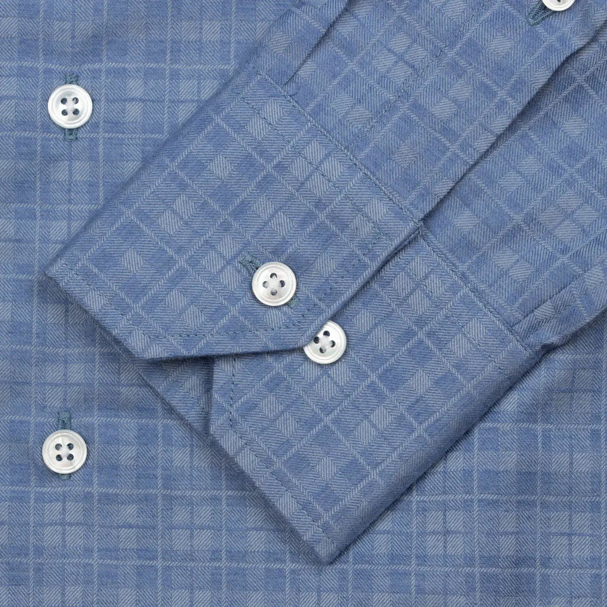 Blue Twill Check Flanello Junior Cotton Long Sleeve Shirt L/S SHIRTS Robert Old