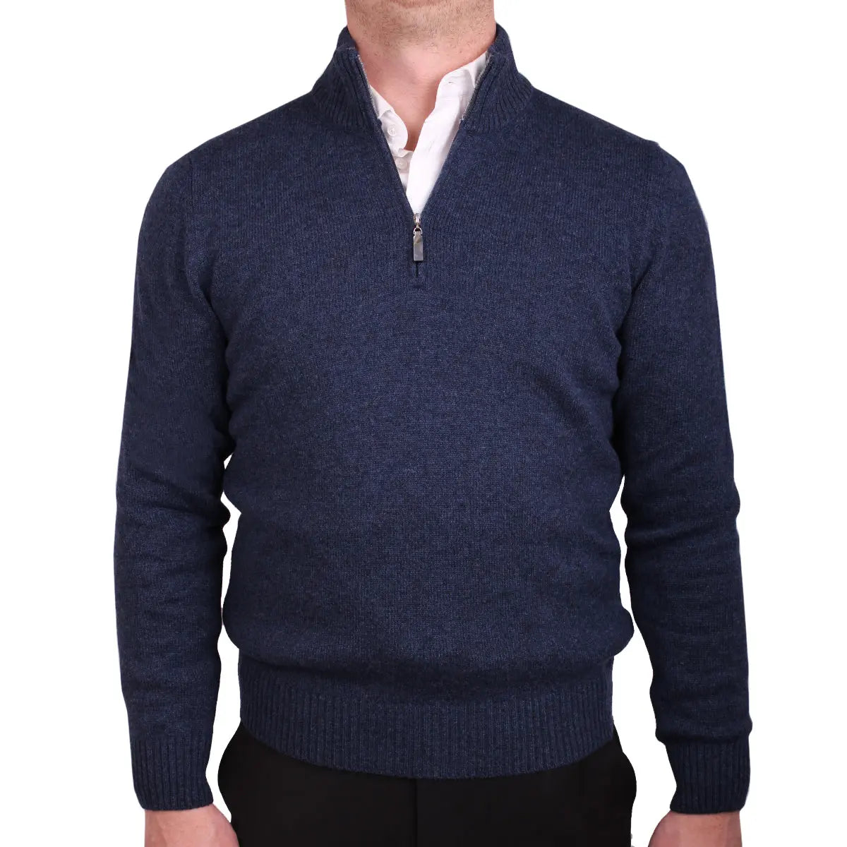 Blue Virgin Wool &amp; Cashmere Blend Zip Neck Sweater KNITWEAR Robert Old